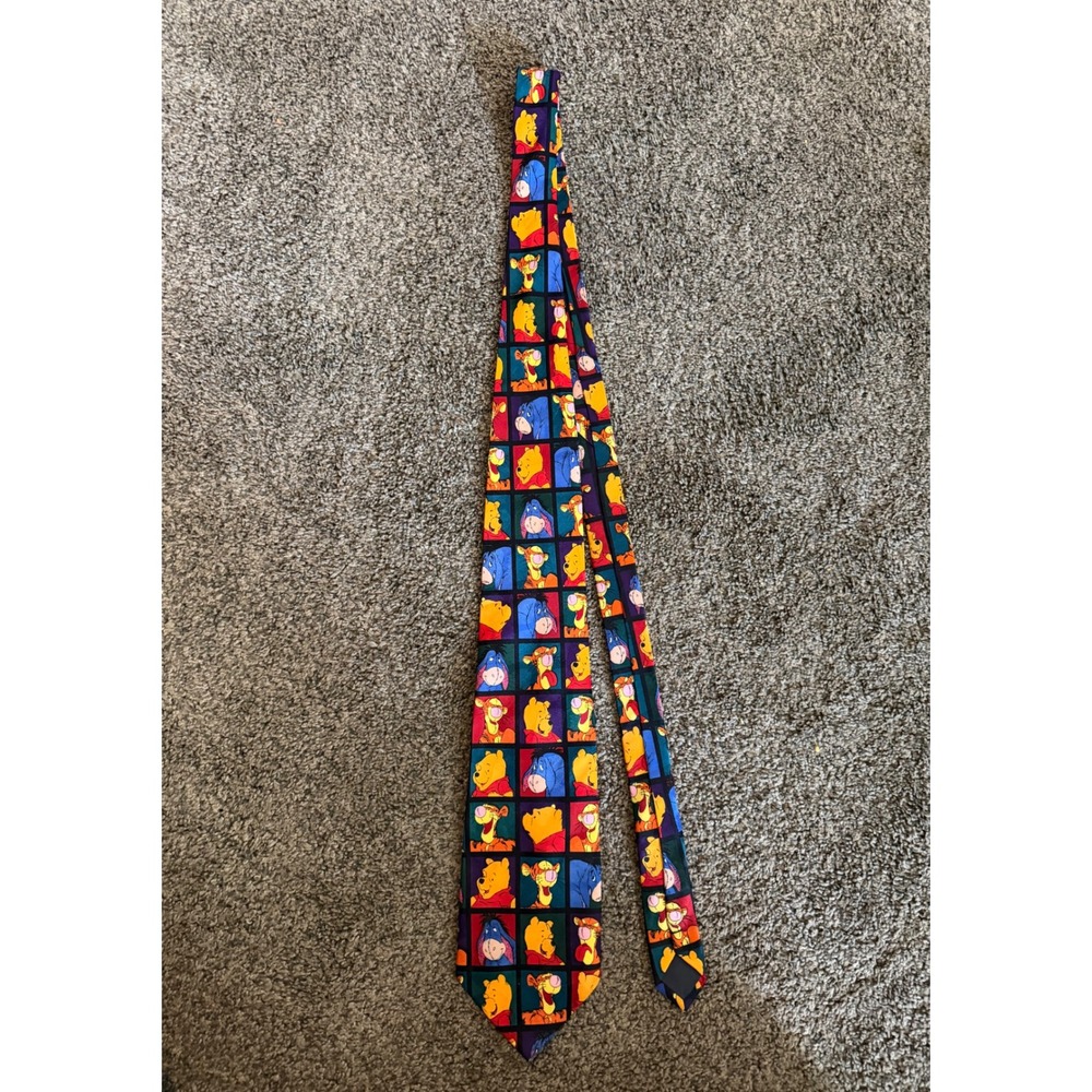 Vintage Disney Winnie the Pooh Tigger Eeyore Grid Pattern Men's Necktie 56"